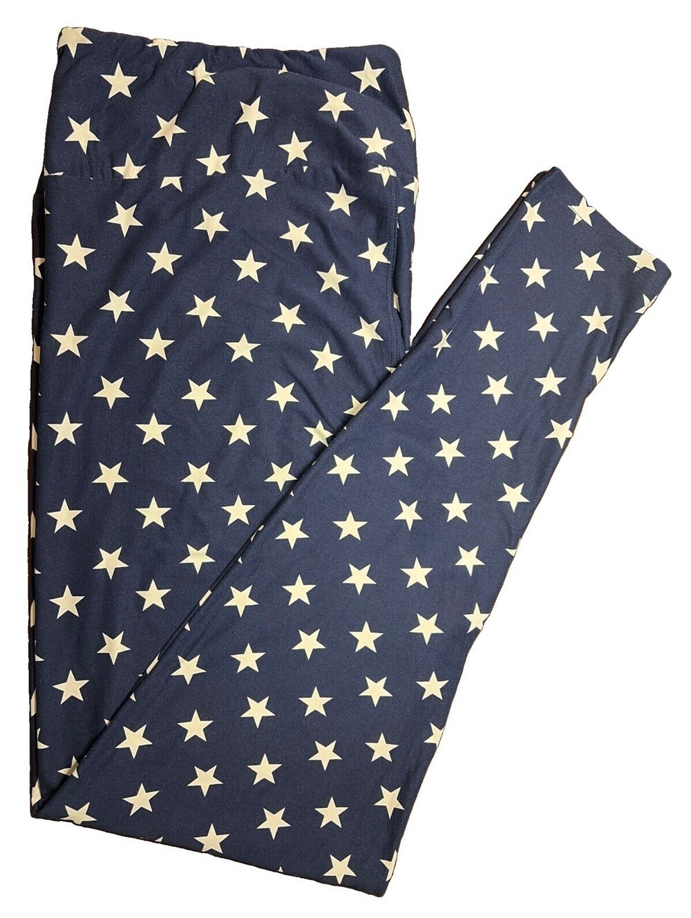 NWT LuLaRoe TC2 Navy Blue Field & White Stars Patriotic Leggings Size 20-26